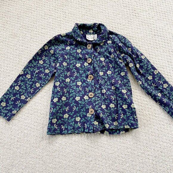 Mainio Navy Blue Floral Collared Top - Picture 1 of 3
